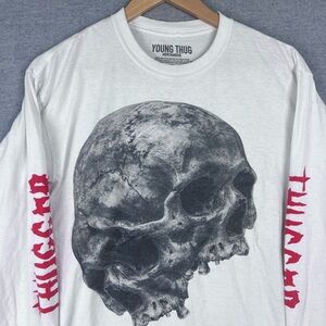Young Thug Thugger Skull‎ Authentic T-Shirt White Long Sleeve Tee Size M